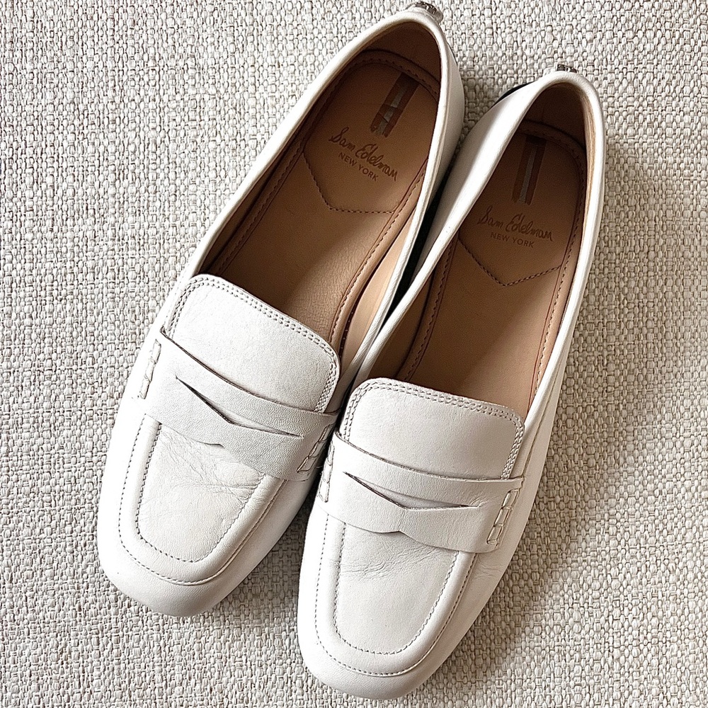 Like New Sam Edelman Tucker, white leather loafers 9.5